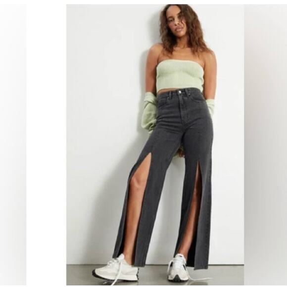 Pacsun 90’s Boyfriend Front Split High Rise Jeans Size 27 NWT Washed Black - Picture 1 of 11